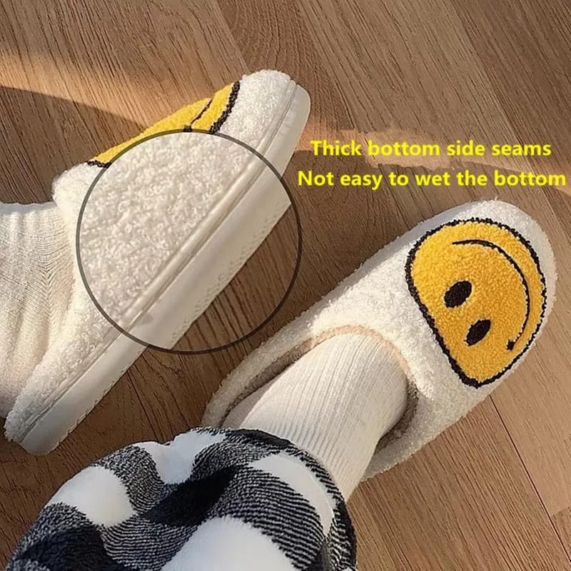 rosyclo Smile Face Slippers, Women's Retro Soft Cute Indoor Outdoor Happy Face Shoes, Cozy Trendy Plush Comfy Warm Fluffy Slip-on Home Slipper for Women Men