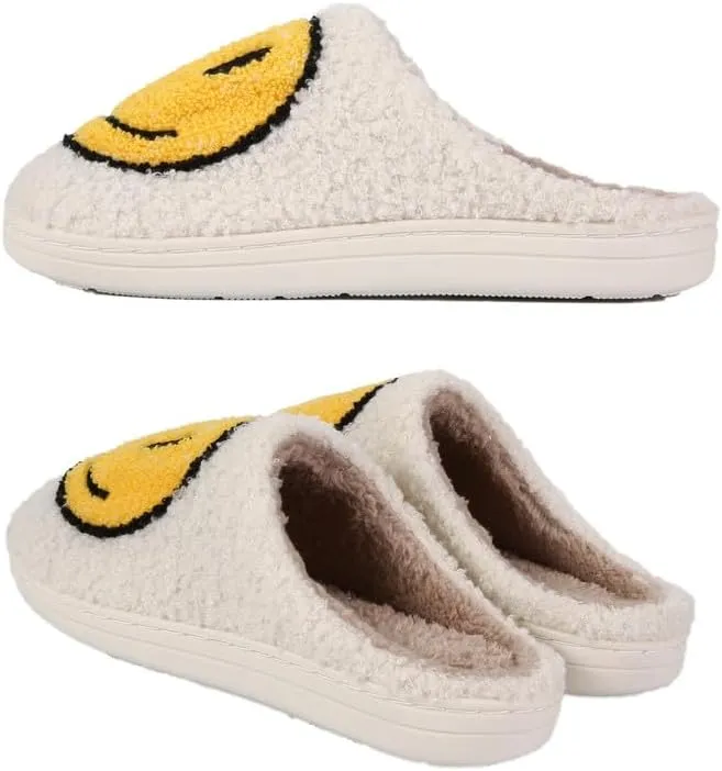 rosyclo Smile Face Slippers, Women's Retro Soft Cute Indoor Outdoor Happy Face Shoes, Cozy Trendy Plush Comfy Warm Fluffy Slip-on Home Slipper for Women Men