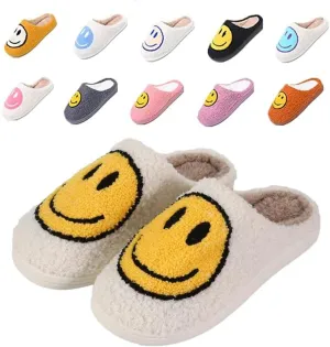 rosyclo Smile Face Slippers, Women's Retro Soft Cute Indoor Outdoor Happy Face Shoes, Cozy Trendy Plush Comfy Warm Fluffy Slip-on Home Slipper for Women Men