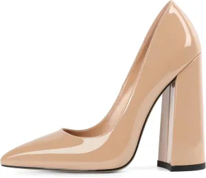 SAMMITOP Women's Chunky High Heel Pumps Pointed Toe Slip On Party Dress Shoes