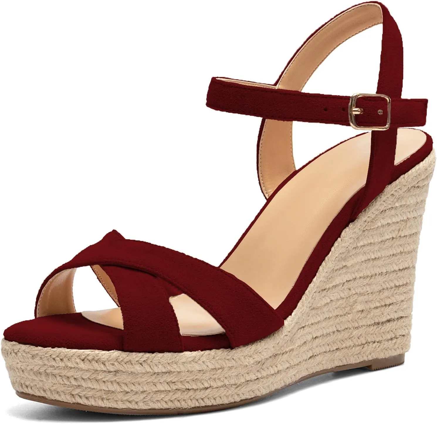 SAMMITOP Women's Open Toe Ankle Strap Sandals Espadrille Casual Wedge Sandals Fashion Beach Sandal Shoes