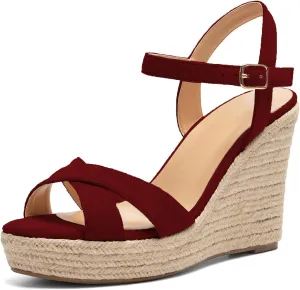 SAMMITOP Women's Open Toe Ankle Strap Sandals Espadrille Casual Wedge Sandals Fashion Beach Sandal Shoes