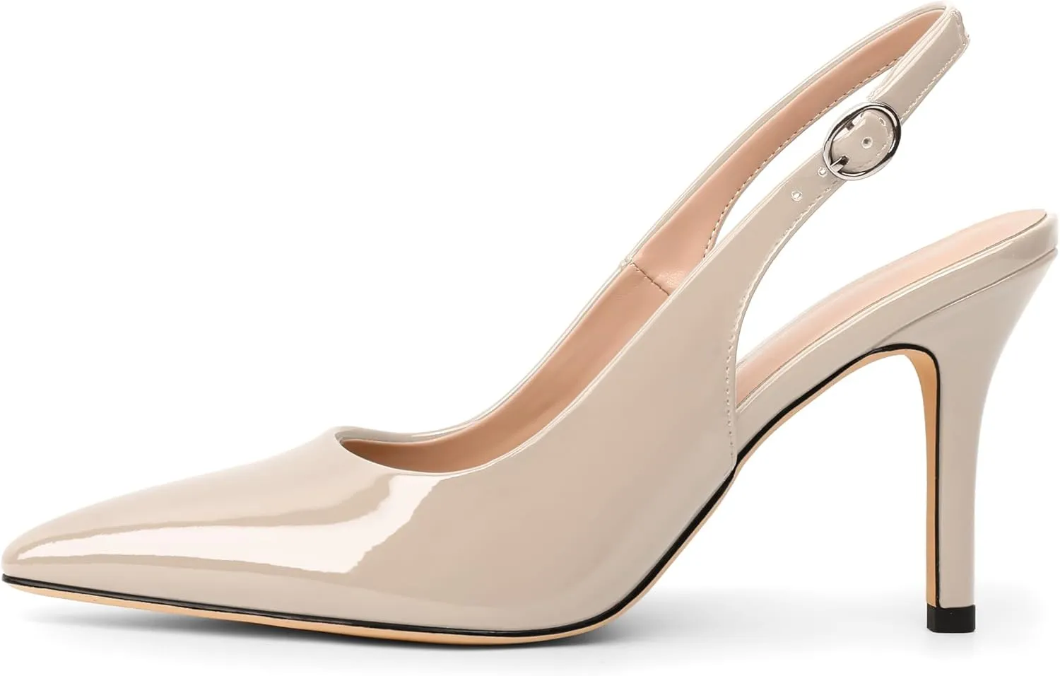 SAMMITOP Women's Pointed Toe Slingback Pumps Buckle Strap High Heels Stilettos Slip On Party Prom Dress Shoes 3.5 Inch