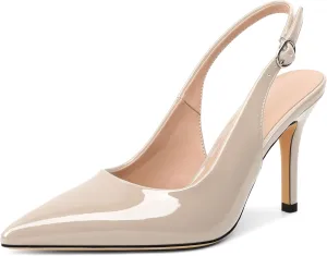 SAMMITOP Women's Pointed Toe Slingback Pumps Buckle Strap High Heels Stilettos Slip On Party Prom Dress Shoes 3.5 Inch