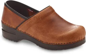 Sanita Errol Professional Clogs for Women - Distressed Leather, Arch Support, Closed-Back, APMA-Approved Slip-On Shoes - Cognac, Women