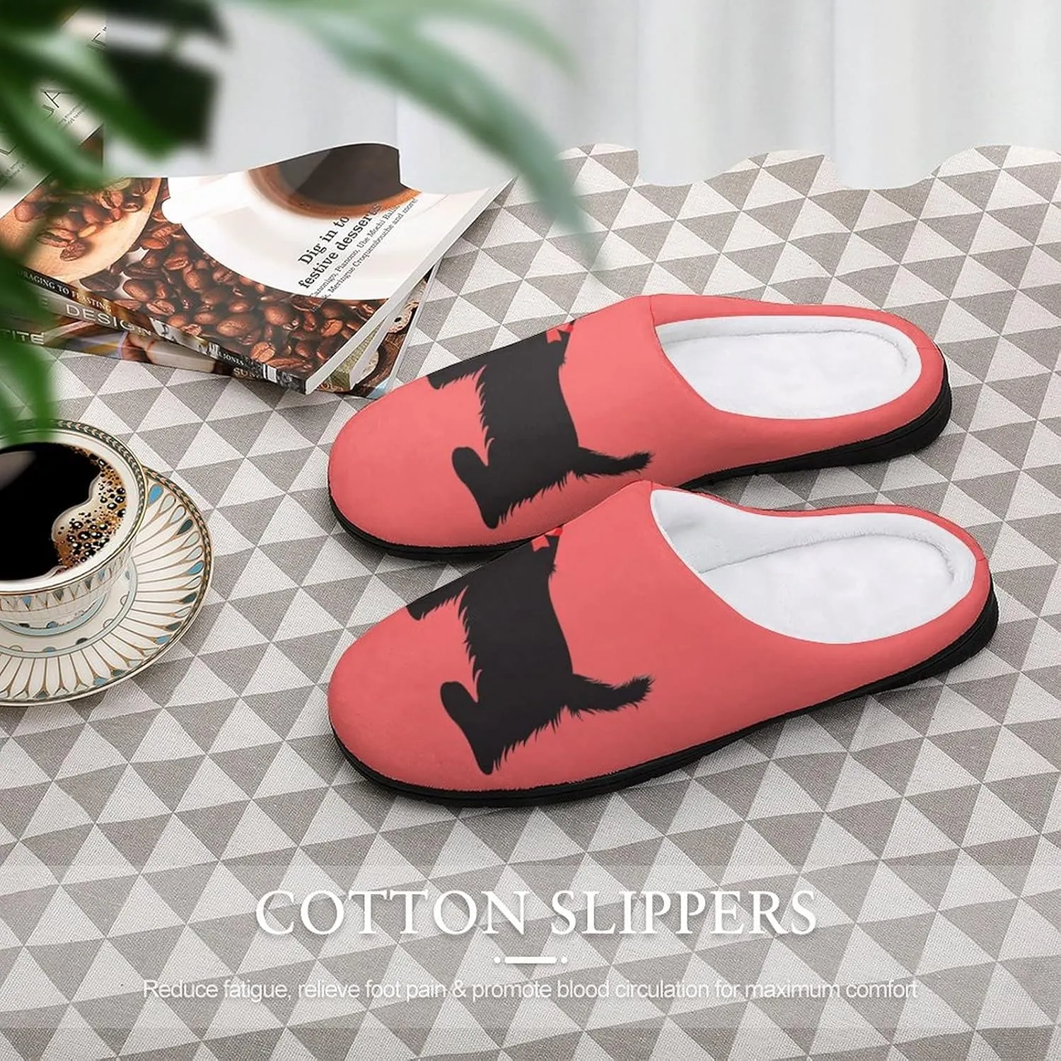 Scottie Dog Funny Pattern Cotton Slippers Memory Foam House Slippers Closed Toe Winter Warm Shoes