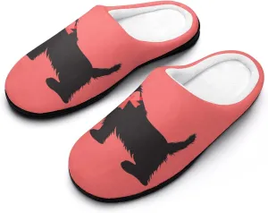 Scottie Dog Funny Pattern Cotton Slippers Memory Foam House Slippers Closed Toe Winter Warm Shoes