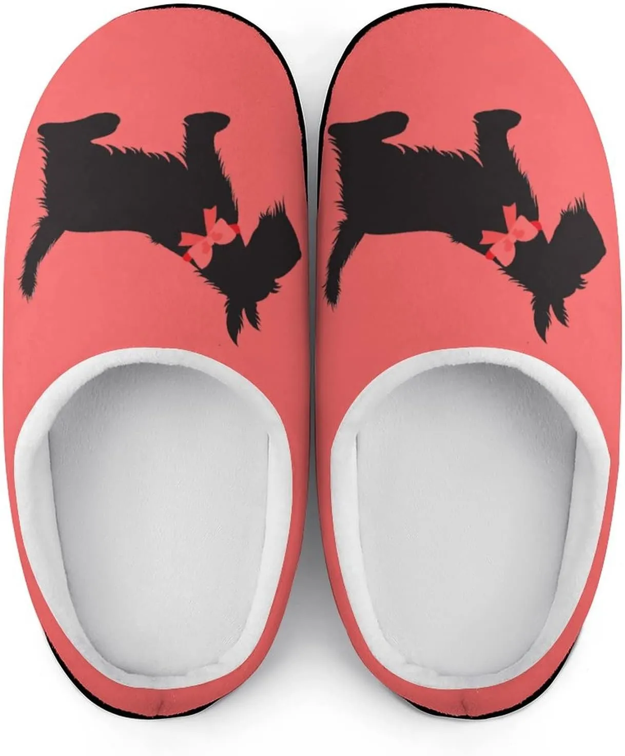 Scottie Dog Funny Pattern Cotton Slippers Memory Foam House Slippers Closed Toe Winter Warm Shoes