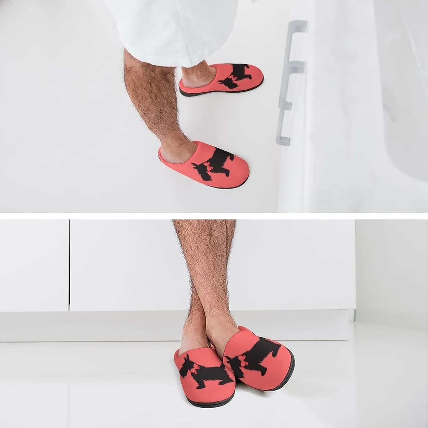 Scottie Dog Funny Pattern Cotton Slippers Memory Foam House Slippers Closed Toe Winter Warm Shoes