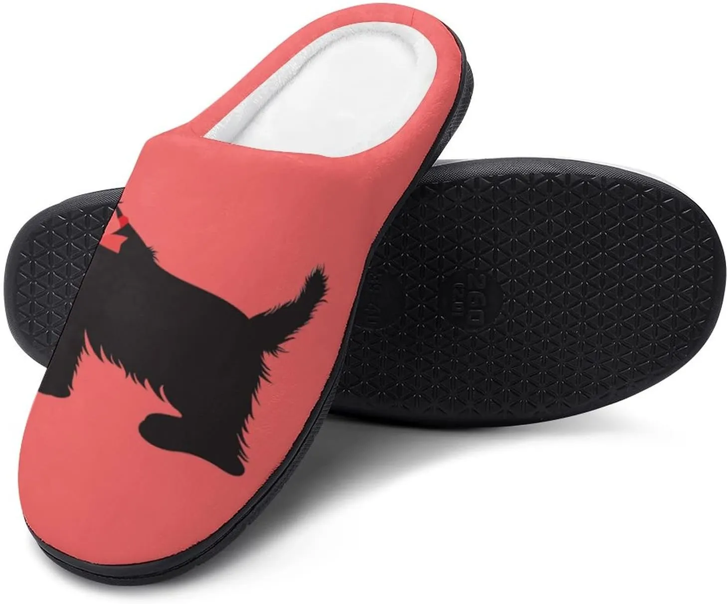 Scottie Dog Funny Pattern Cotton Slippers Memory Foam House Slippers Closed Toe Winter Warm Shoes
