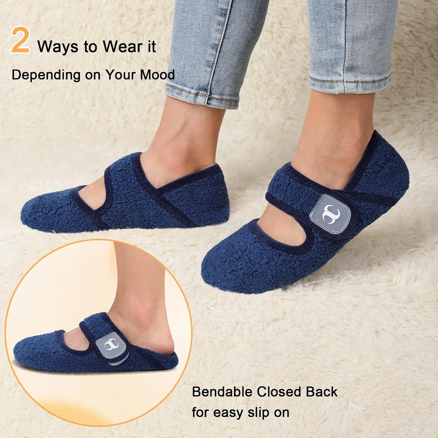 Scurtain Comfy House Slippers for Women Men Wide Diabetic Sock Slippers Soft Slip On Slippers Cozy Barefoot House Shoes