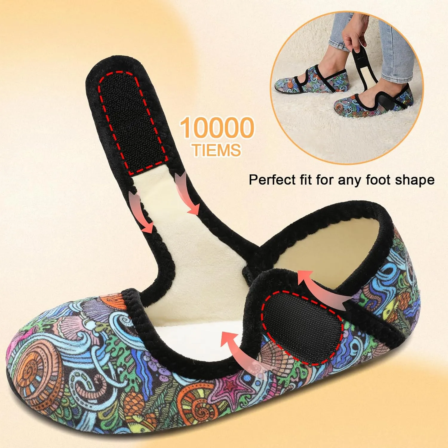 Scurtain Comfy House Slippers for Women Men Wide Diabetic Sock Slippers Soft Slip On Slippers Cozy Barefoot House Shoes