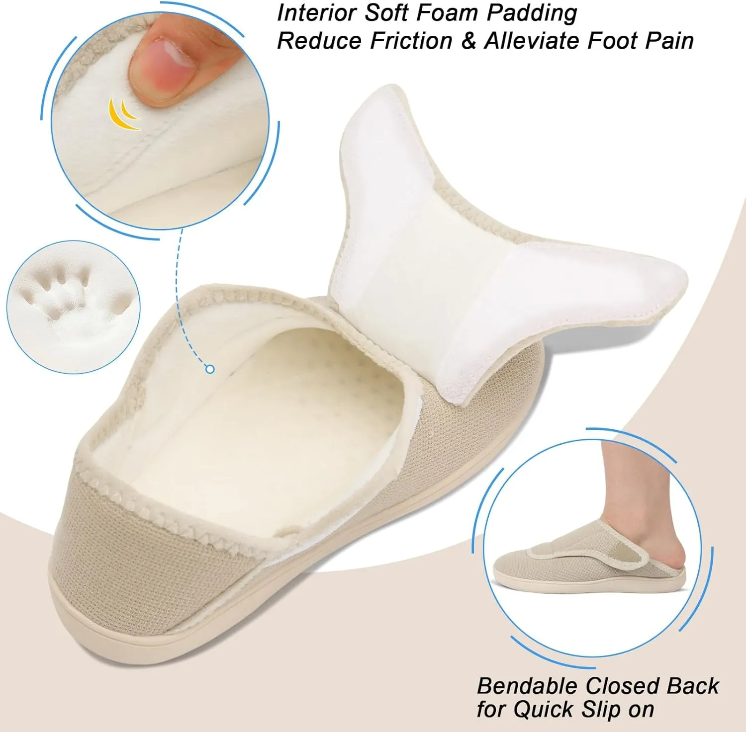 Scurtain Womens Slippers Comfy Wide Diabetic Slippers Adjustable Walking Shoes Neuropathy Orthopedic Recovery House Shoes