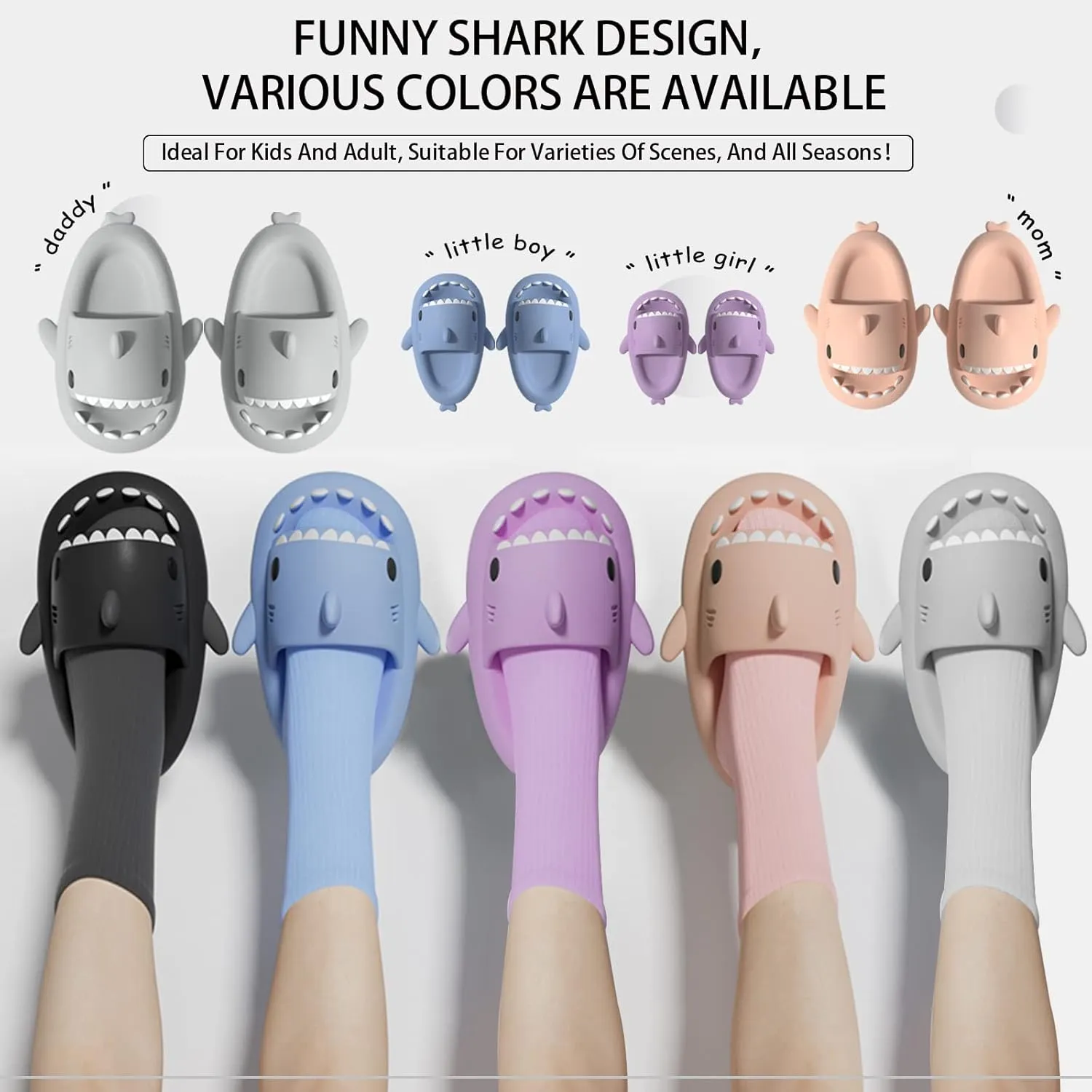 Shark Slides for Kids, Cute Non-Slip Thick Sole Cloud Slippers, Quick Dry Comfy Slippers