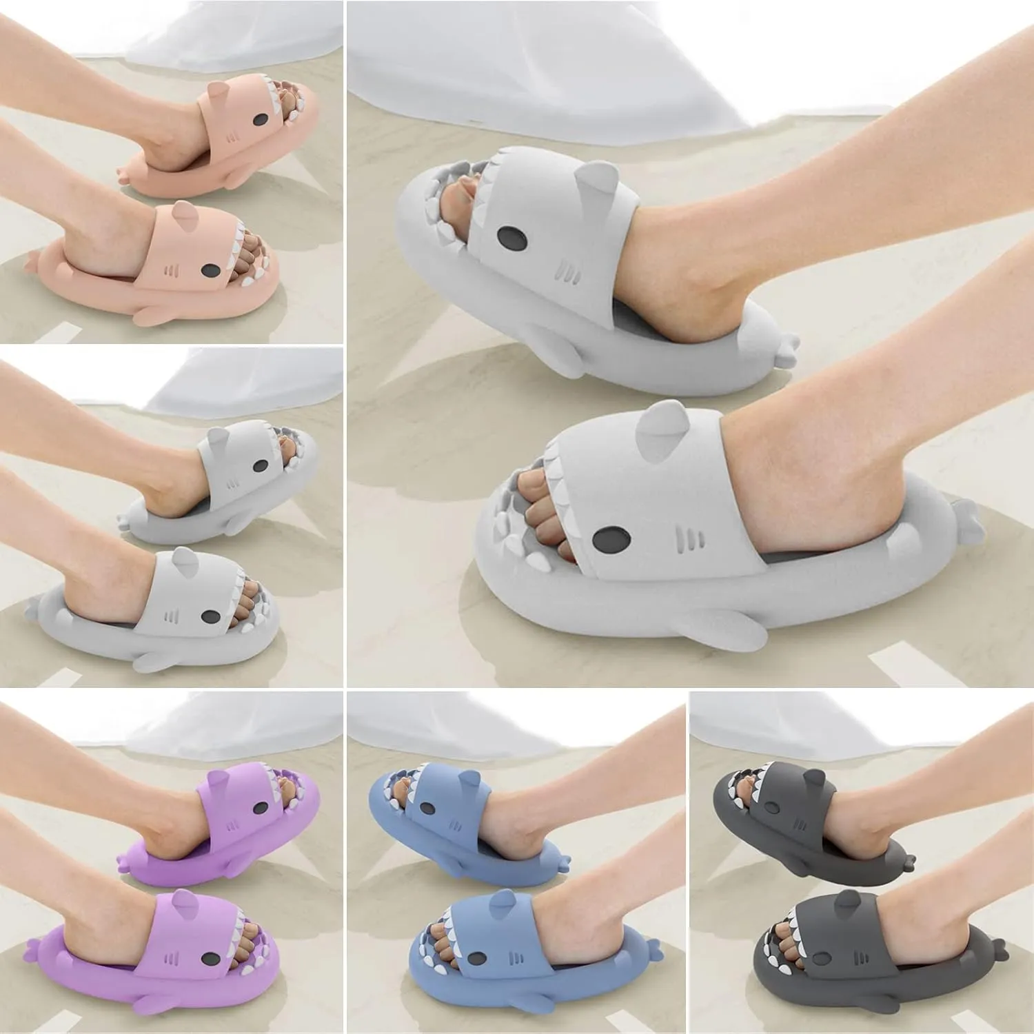 Shark Slides for Kids, Cute Non-Slip Thick Sole Cloud Slippers, Quick Dry Comfy Slippers