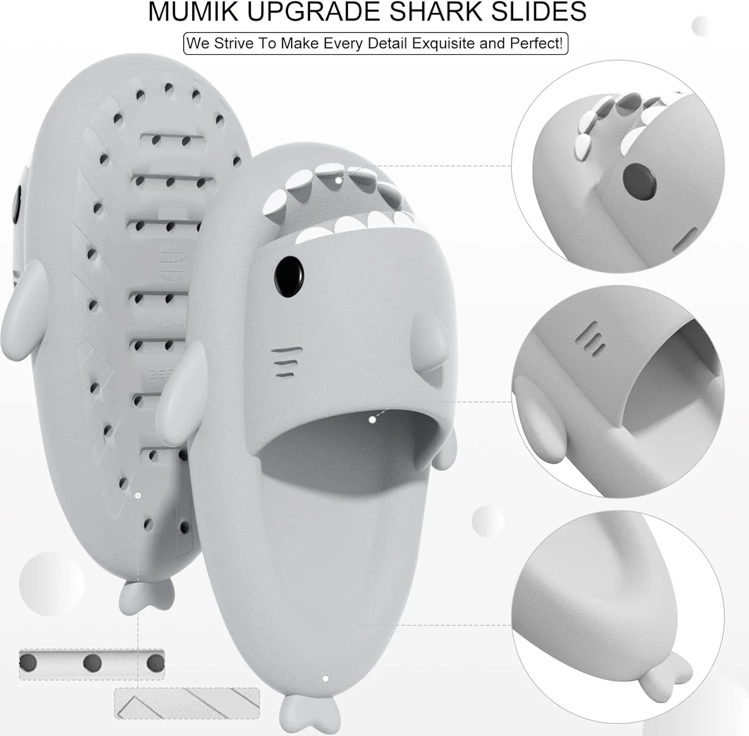 Shark Slides for Kids, Cute Non-Slip Thick Sole Cloud Slippers, Quick Dry Comfy Slippers