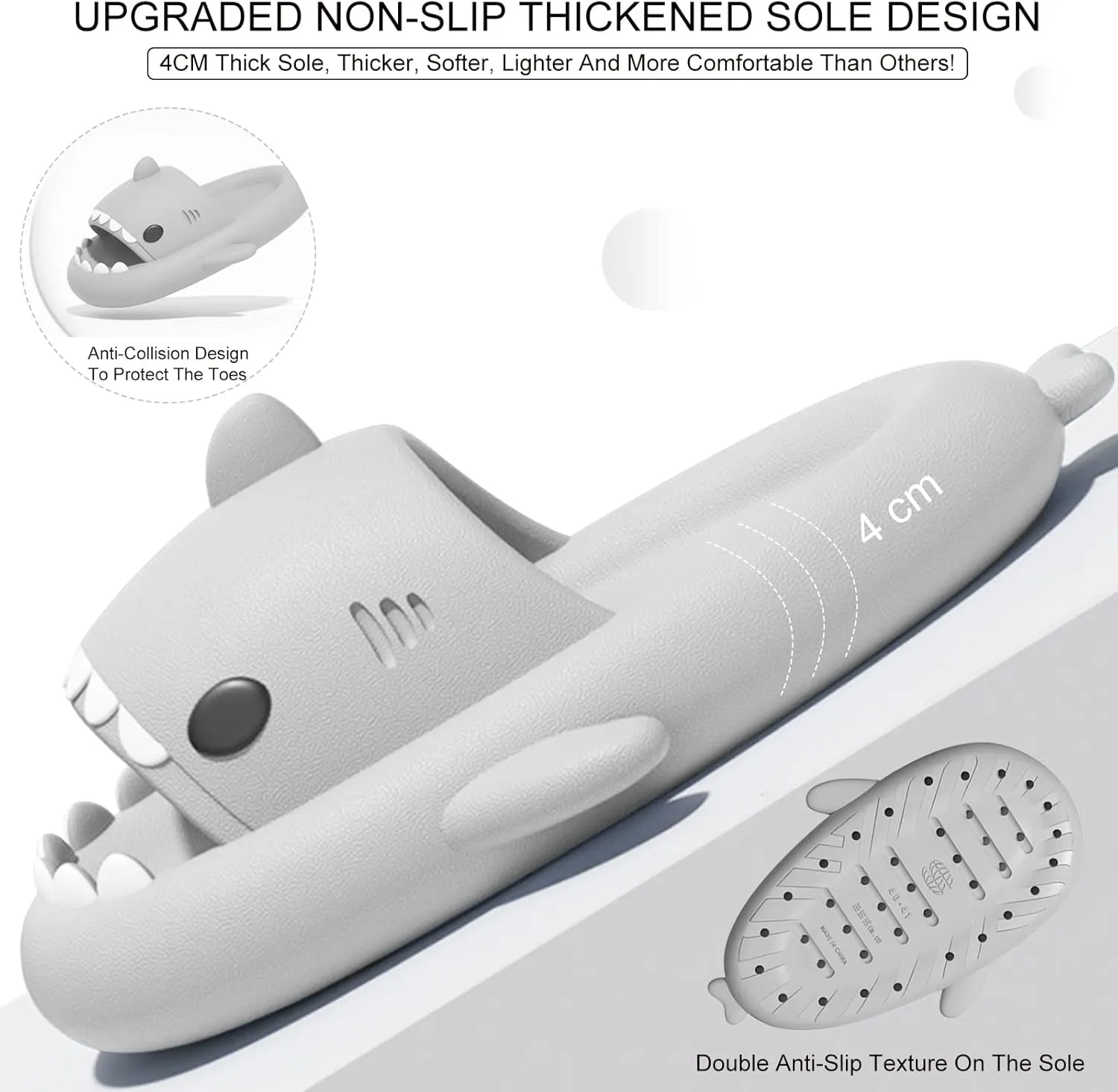 Shark Slides for Kids, Cute Non-Slip Thick Sole Cloud Slippers, Quick Dry Comfy Slippers