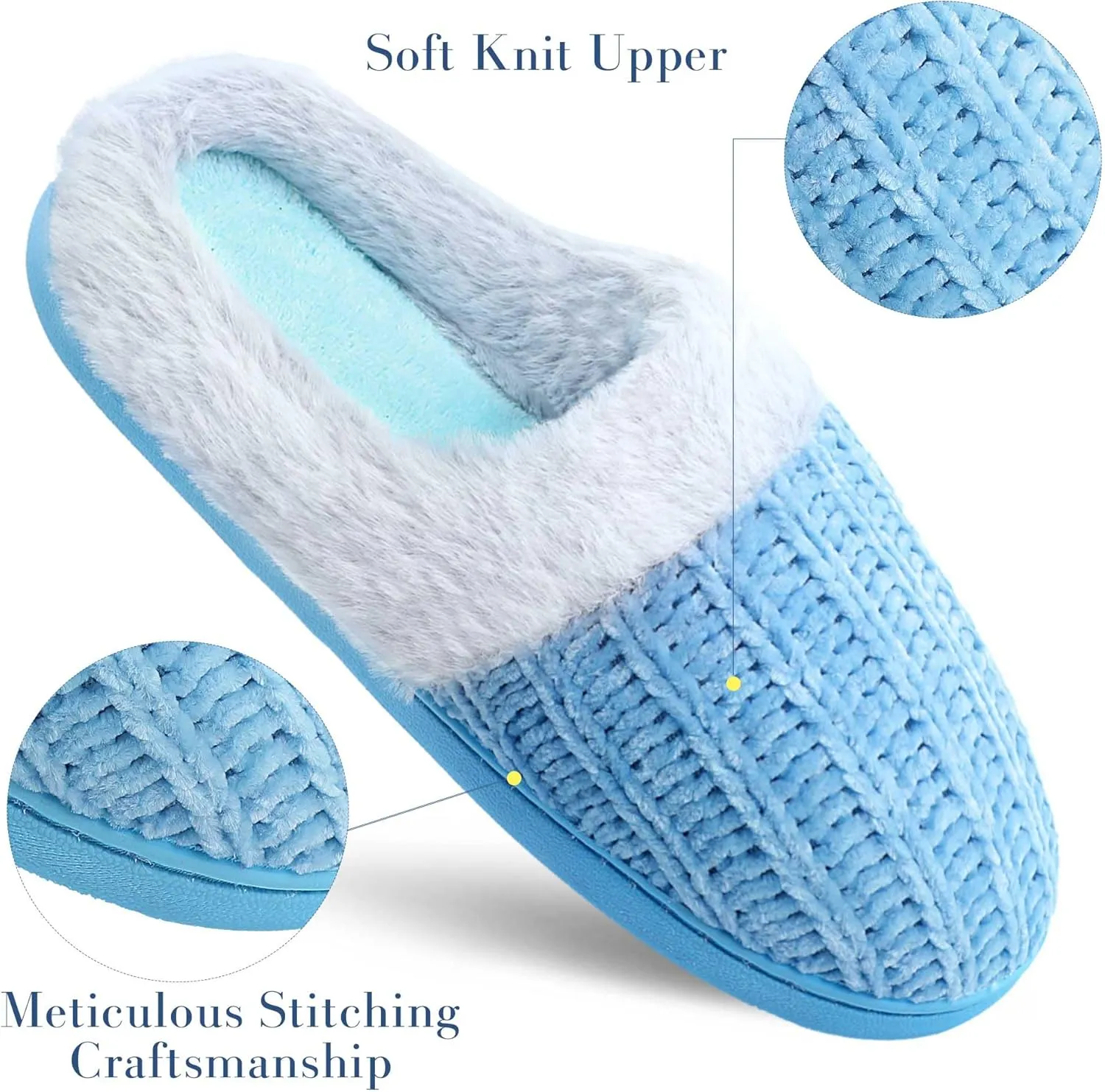 shoeslocker Womens Memory Foam Fuzzy Slippers Knitted House Slippers for Women Comfy Slip-On Warm House Shoes