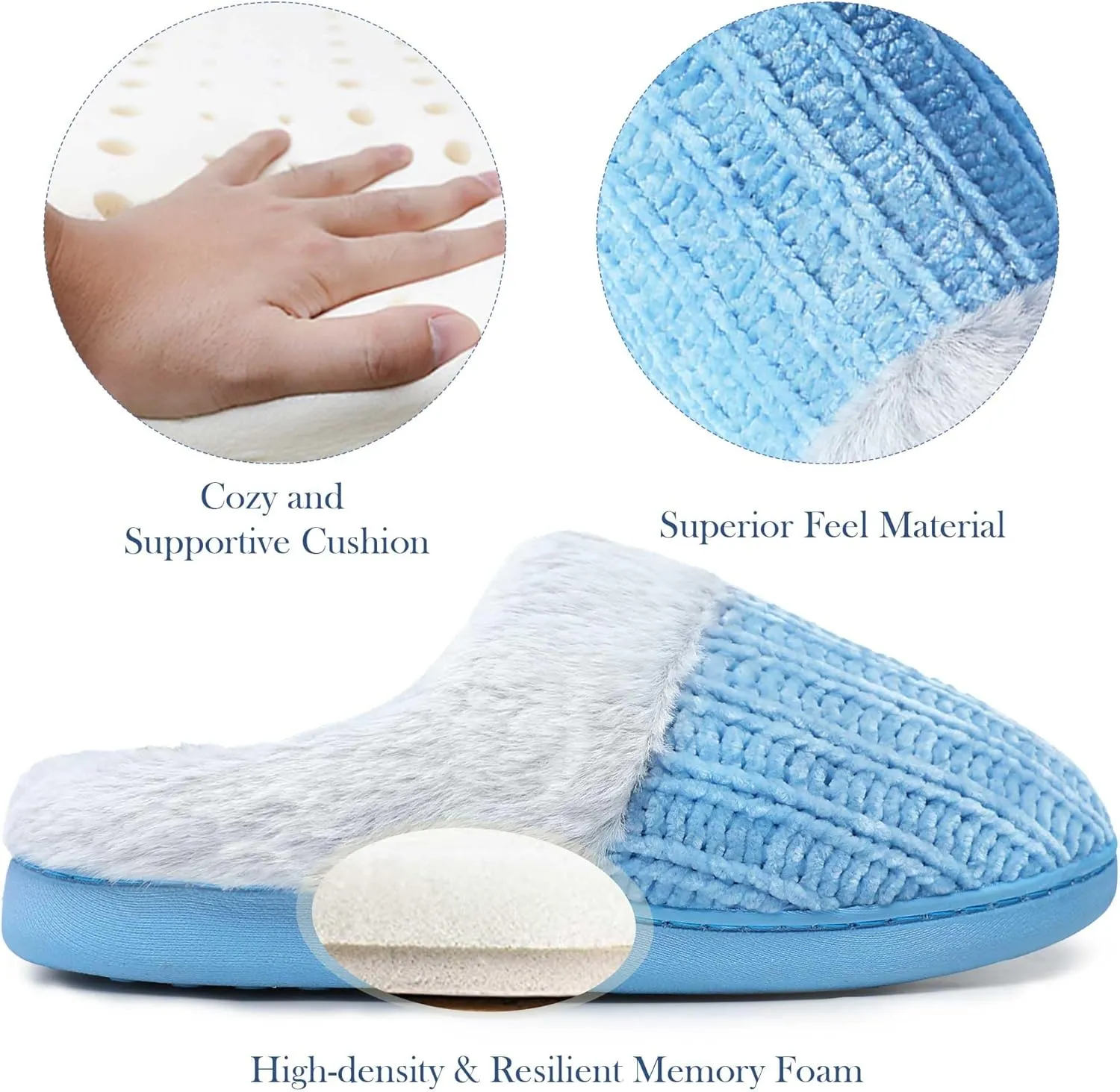 shoeslocker Womens Memory Foam Fuzzy Slippers Knitted House Slippers for Women Comfy Slip-On Warm House Shoes