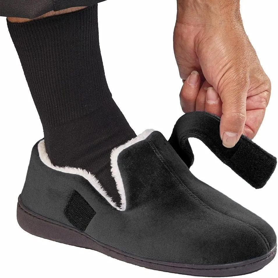 Silvert's Adaptive Clothing & Footwear Men’s Memory Foam Fleece Lined House Slippers for Seniors
