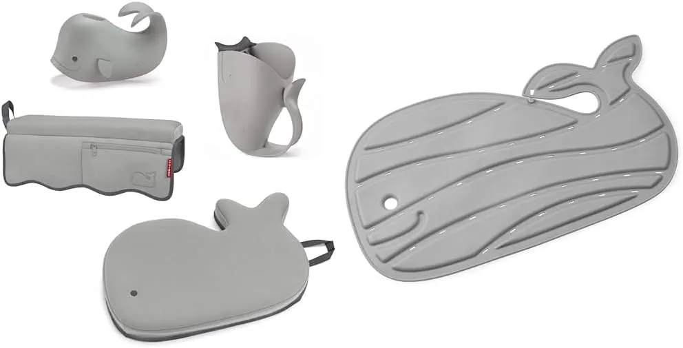 Skip Hop Moby Baby Bath Essential Set, Grey & Non-Slip Baby Bath Mat, Moby, Grey