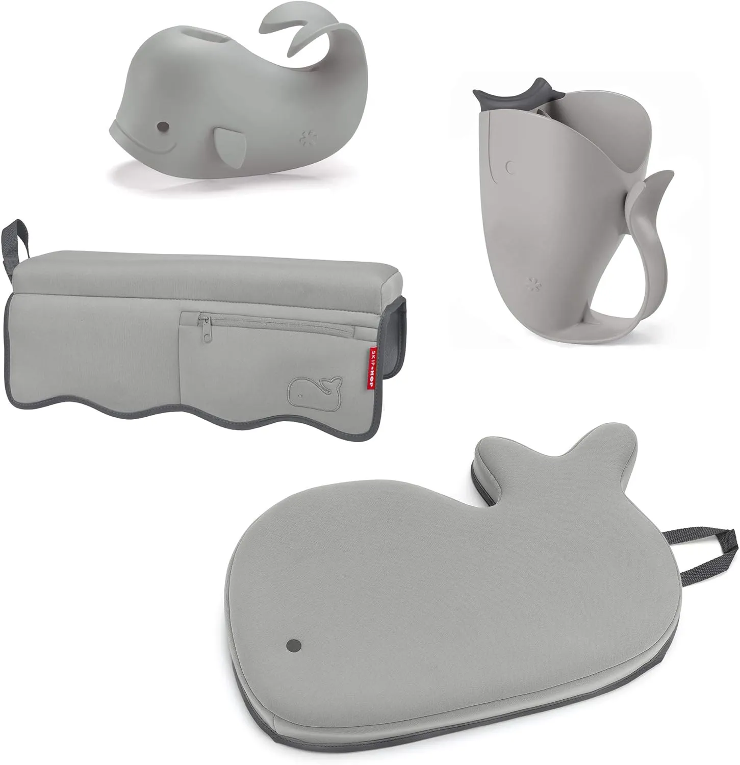 Skip Hop Moby Baby Bath Essential Set, Grey & Non-Slip Baby Bath Mat, Moby, Grey