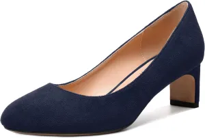 SKYSTERRY Womens Dating Cute Suede Round Toe Slip On Chunky Low Heel Pumps Shoes 2 Inch
