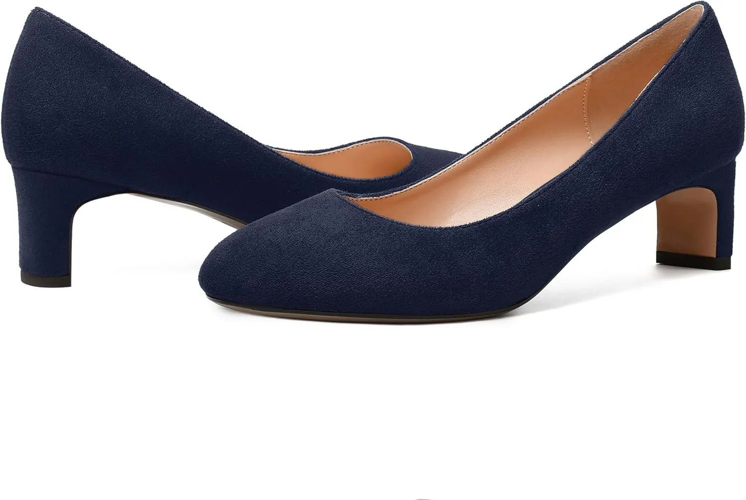 SKYSTERRY Womens Dating Cute Suede Round Toe Slip On Chunky Low Heel Pumps Shoes 2 Inch