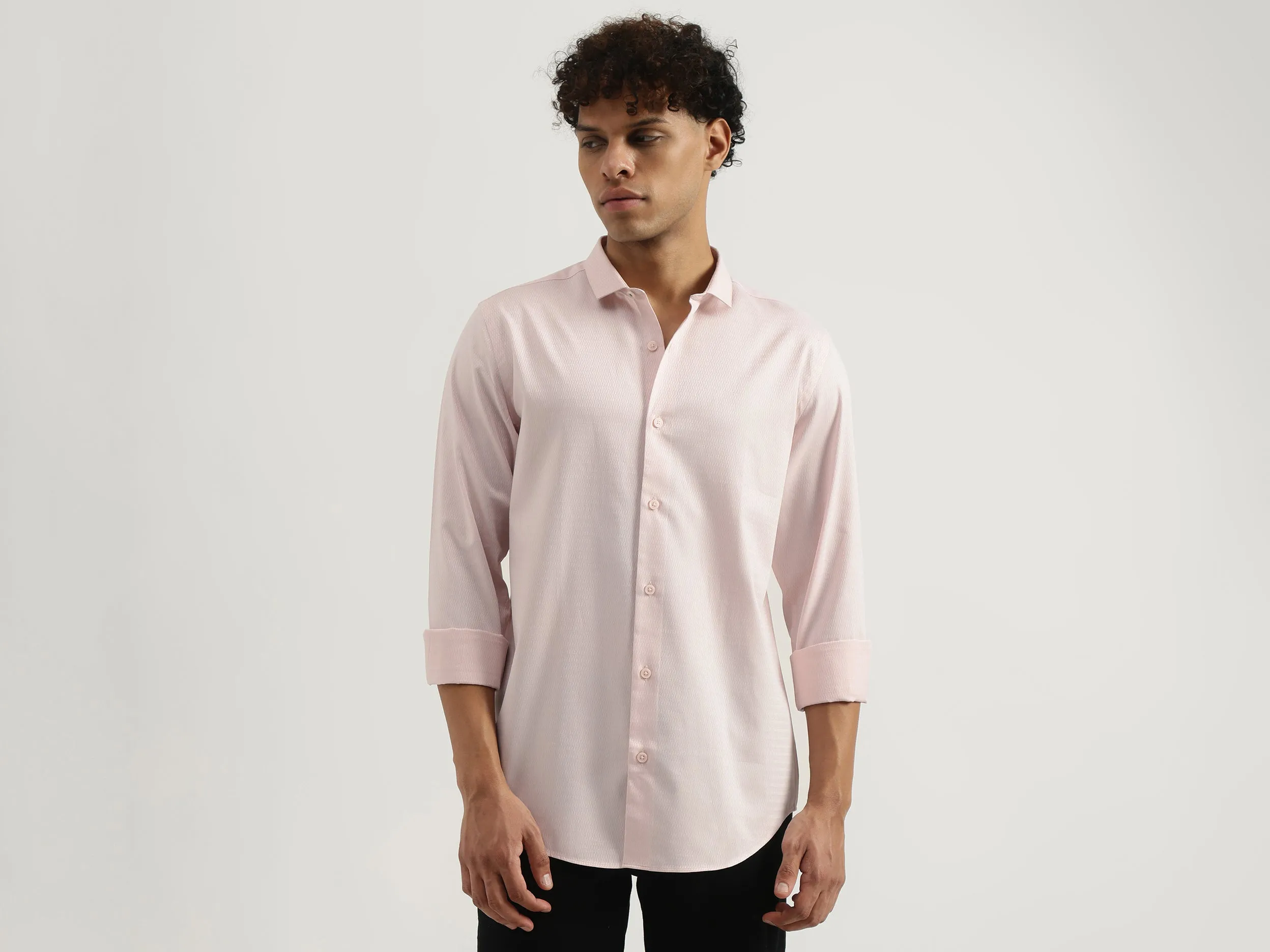 Slim Spread Collar Solid Shirt