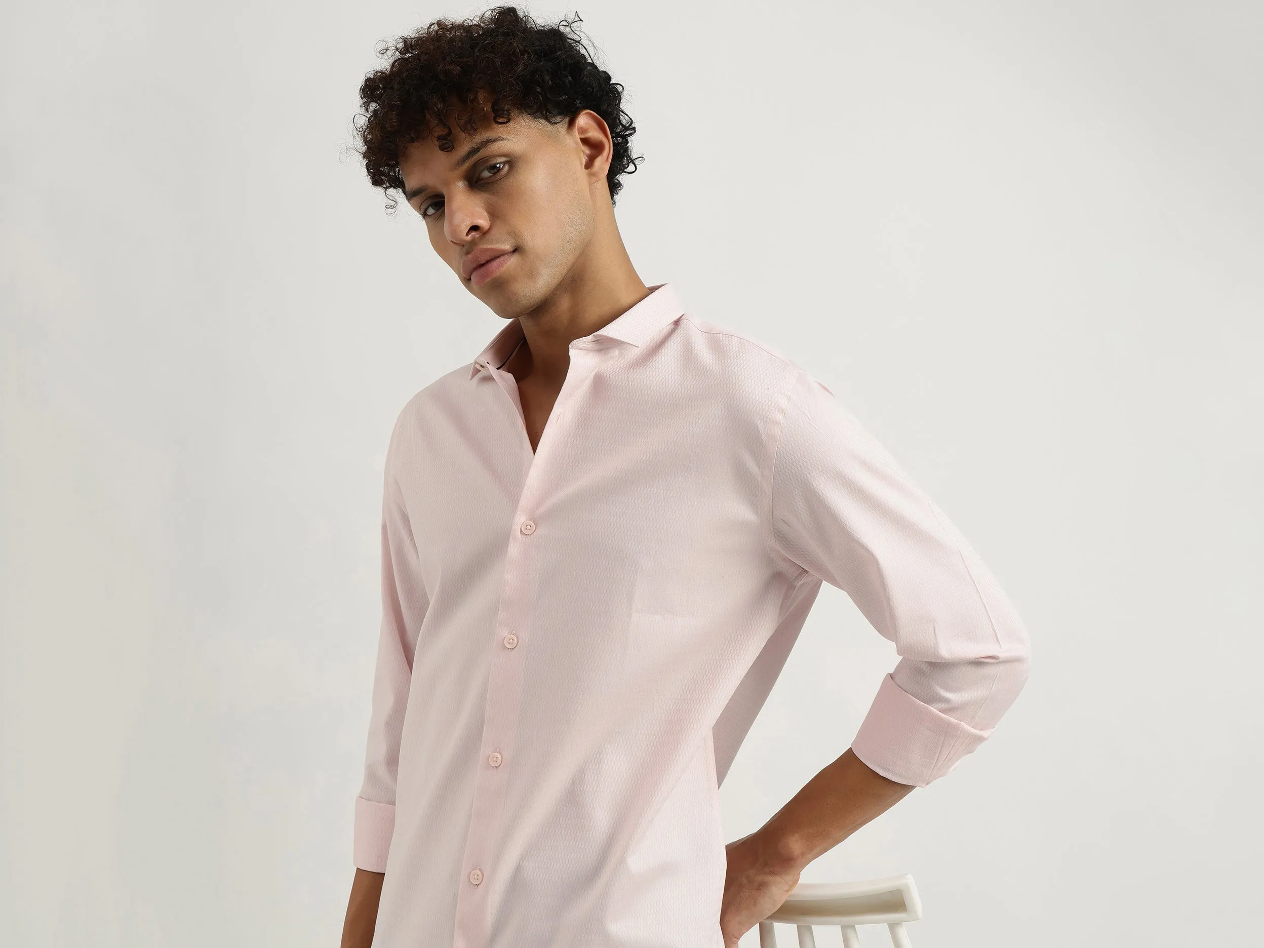 Slim Spread Collar Solid Shirt