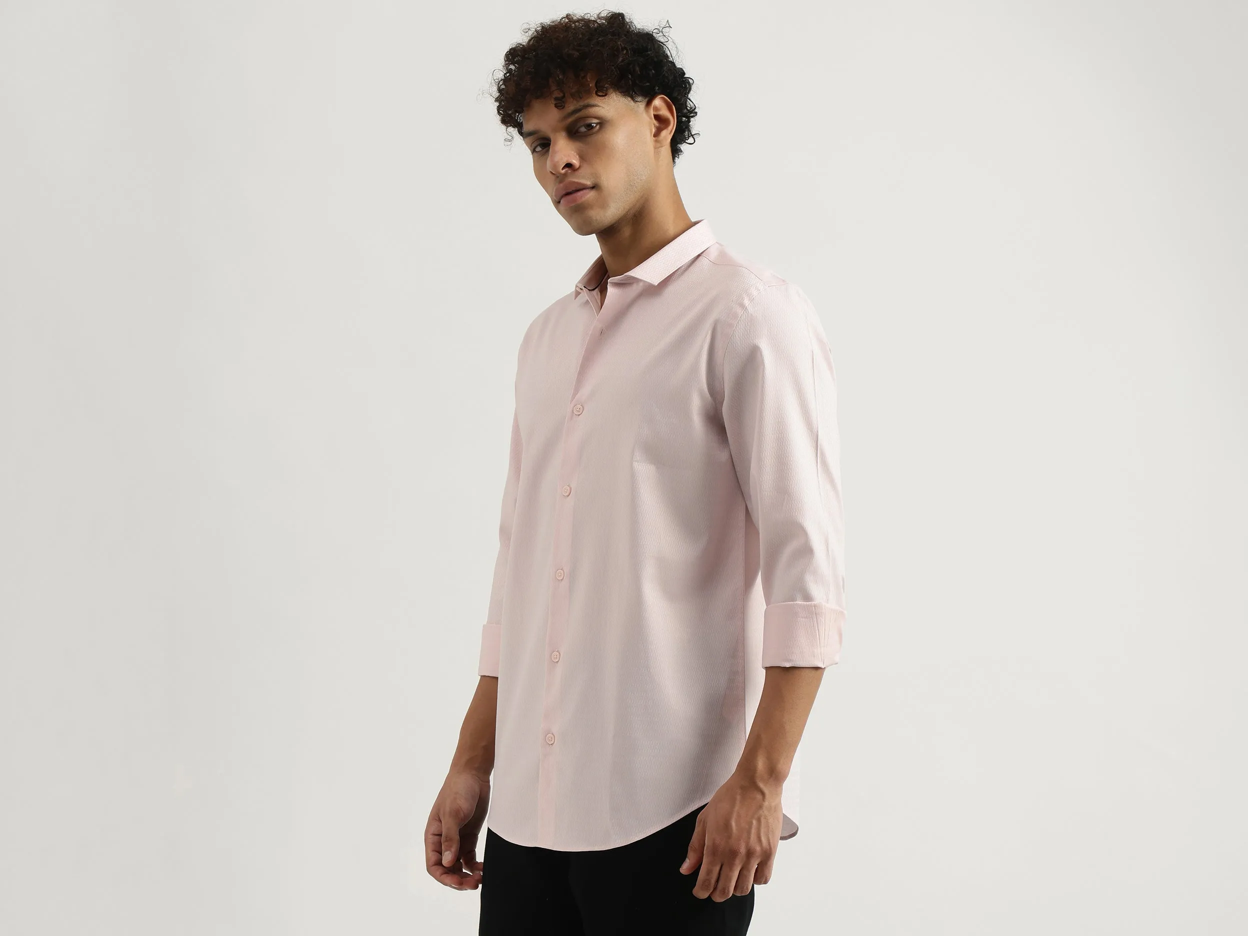 Slim Spread Collar Solid Shirt