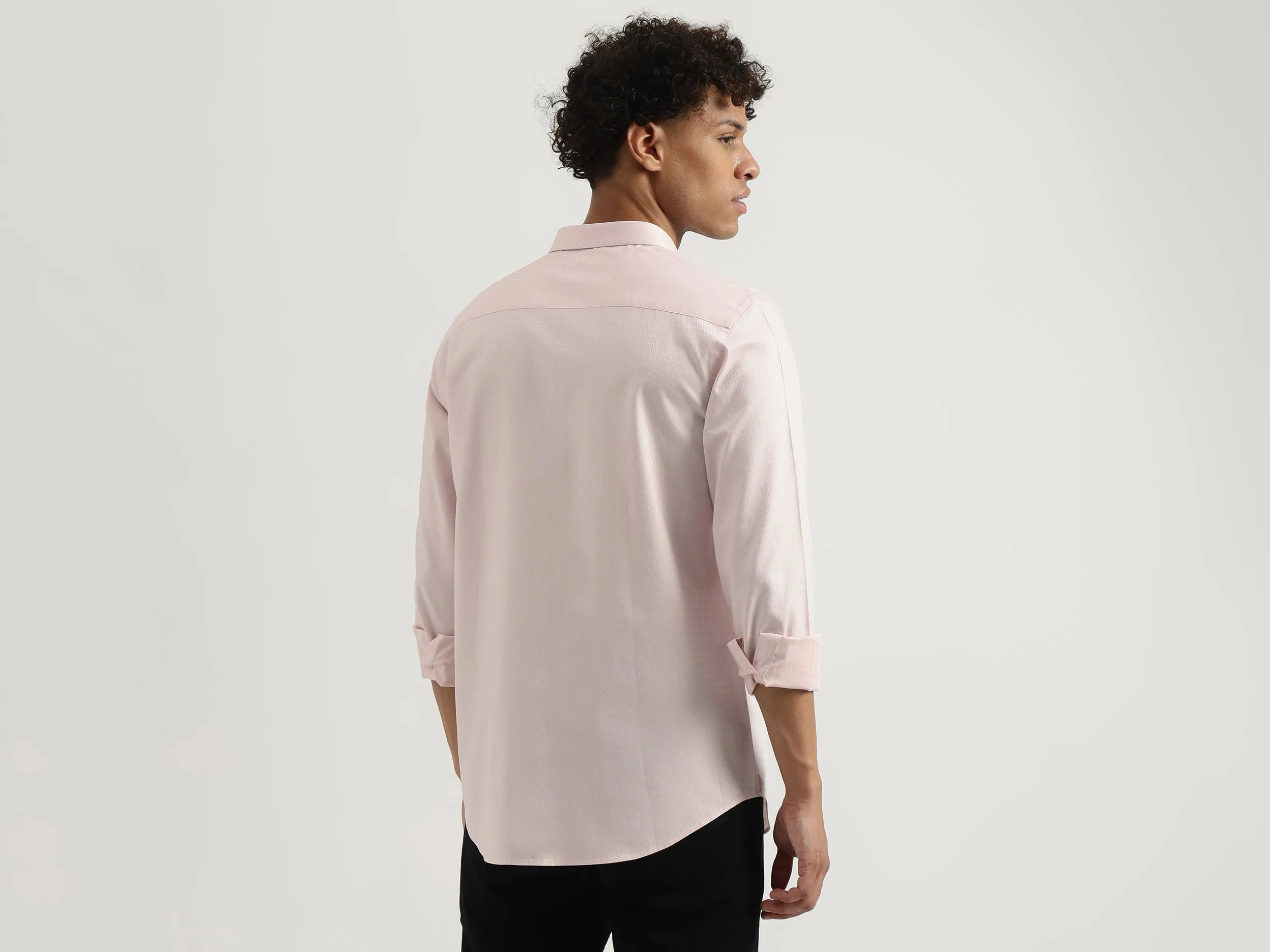 Slim Spread Collar Solid Shirt