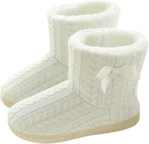 Slipper Boots Women Knit Plush Lining Winter House Shoes Memory Foam Indoor Outdoor
