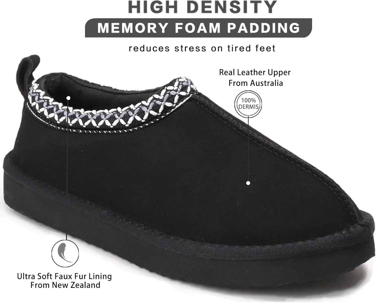 Slippers for Women Genuine Suede Water Resistant Women's Slippers with Memory Foam and Faux Fur Lining Comfy Slippers Gifts for Women Footwear