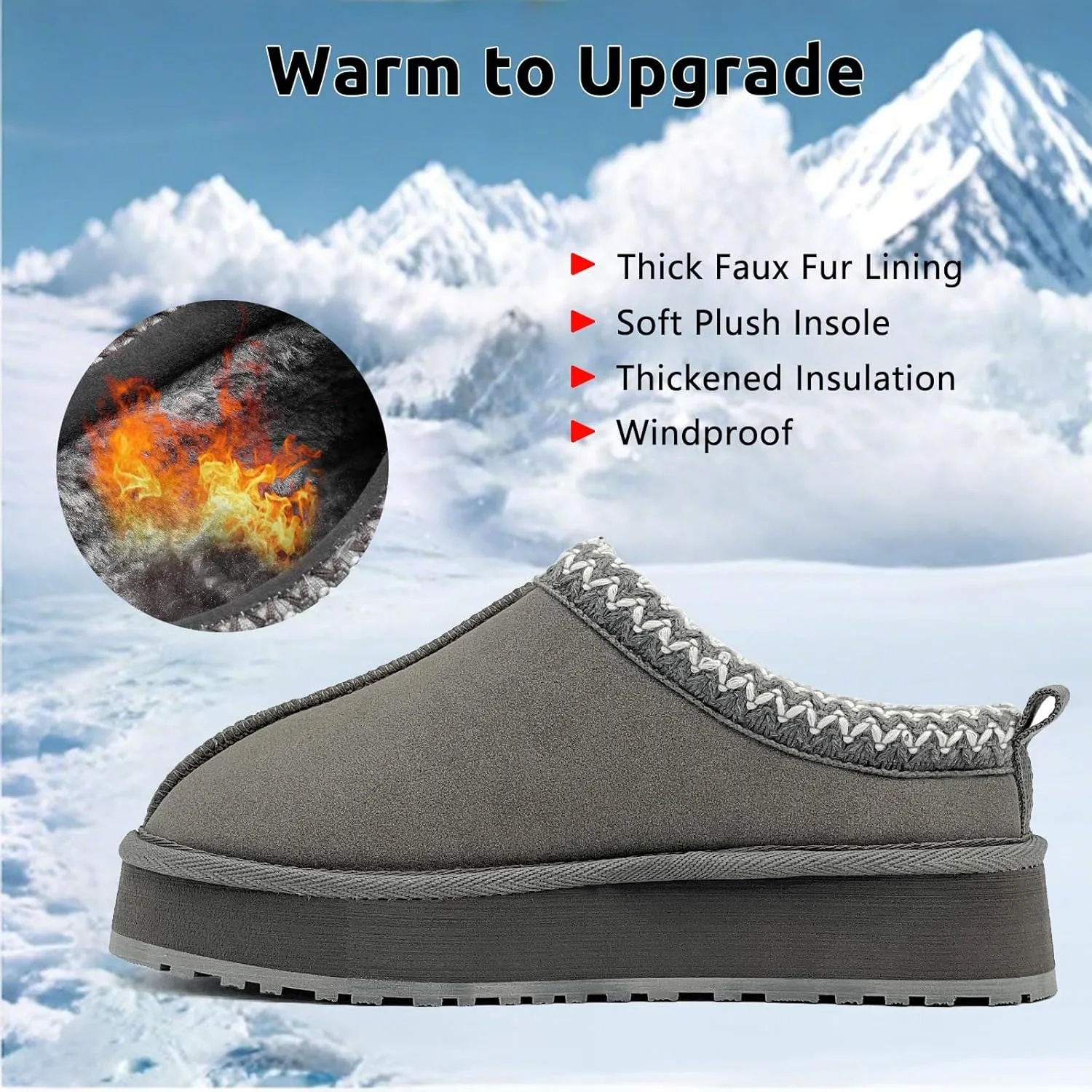 Slippers for Women Platform Mini Boots Comfy Faux Fur Fuzzy Cozy Warm Winter Mules Fluffy House Shoes Indoor and Outdoor