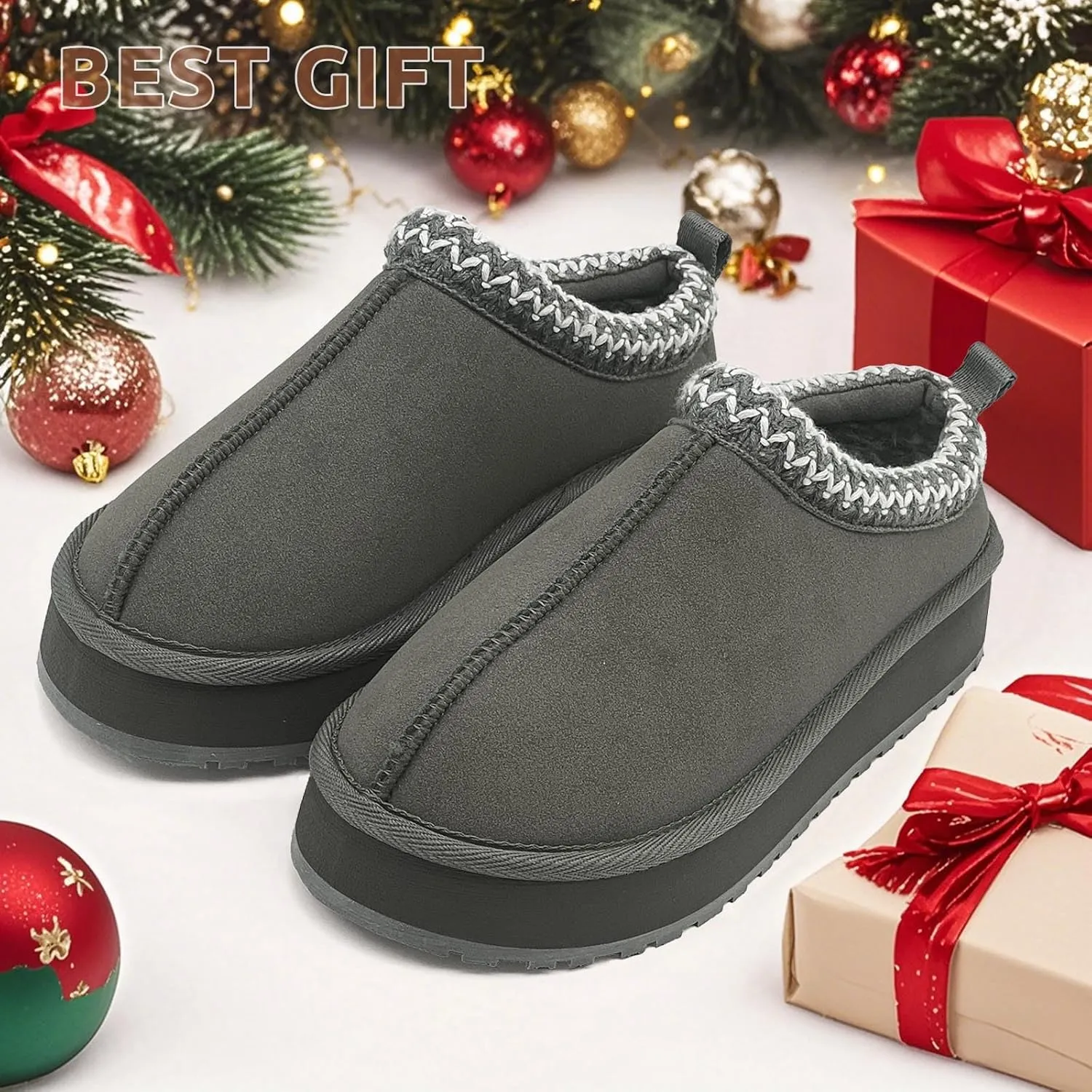 Slippers for Women Platform Mini Boots Comfy Faux Fur Fuzzy Cozy Warm Winter Mules Fluffy House Shoes Indoor and Outdoor