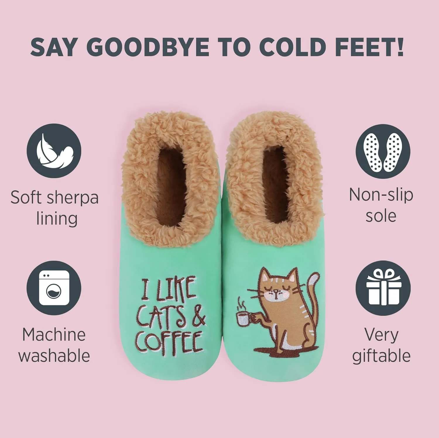 Snoozies Pairable Slipper Socks - Non-Slip Fuzzy Cat Slippers for Women
