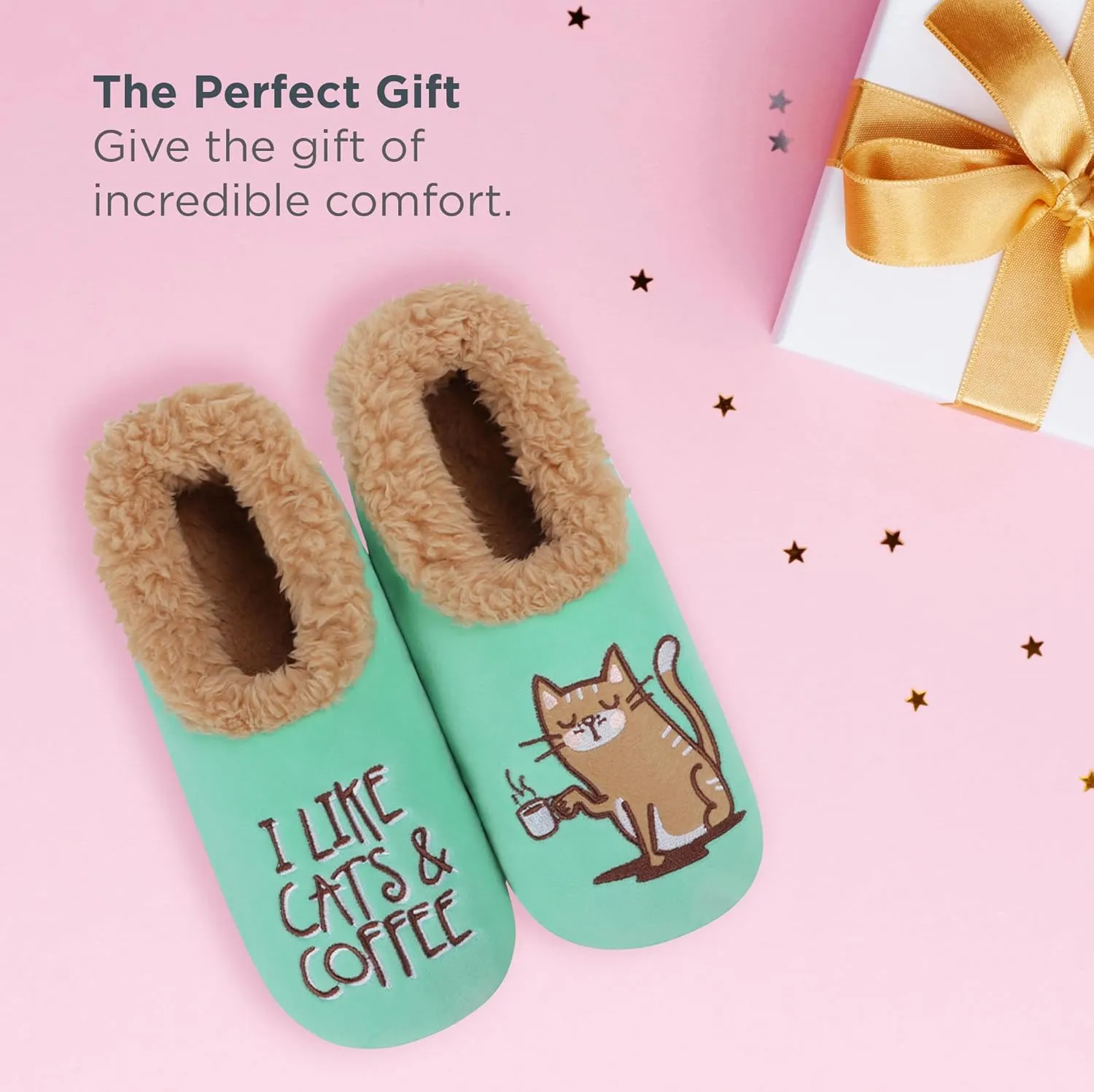 Snoozies Pairable Slipper Socks - Non-Slip Fuzzy Cat Slippers for Women