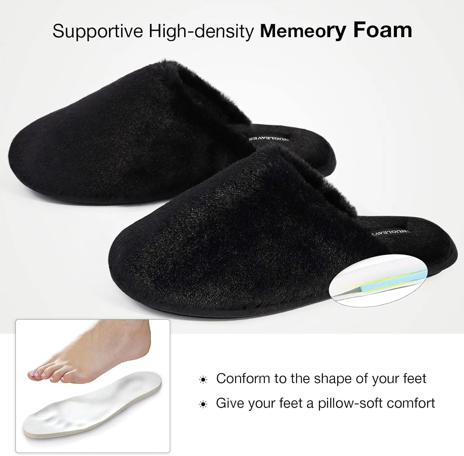 Snug Leaves Women's Fuzzy Scuff Slippers Soft Comfy Memory Foam Non-slip Indoor House Shoes