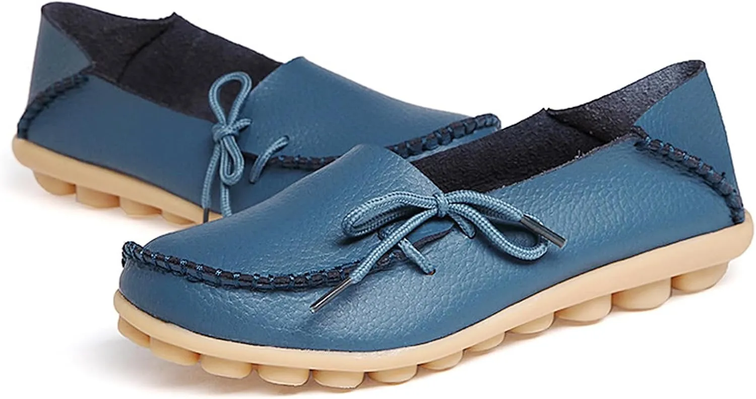 Solaud Women's Driving Moccasins Loafers Casual Round Toe Soft Comfortable Leather Loafers Breathable Slip On Walking Shoes