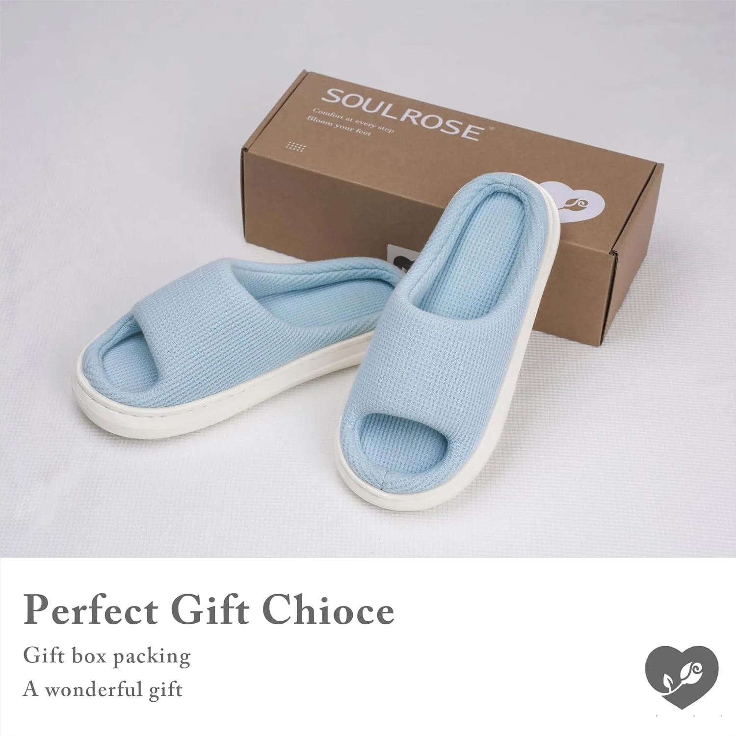 SOULROSE Summer House Memory Foam Slippers Comfy Spa Bedroom Slides Women Cloud Lightweight Waffle Cozy Open Toe Indoor Outdoor Platform Shoes