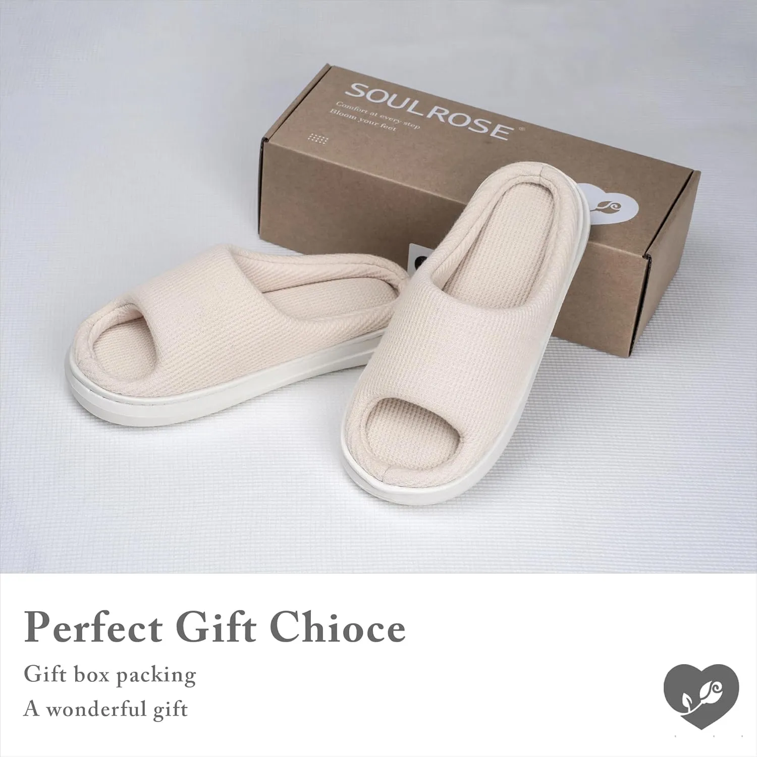 SOULROSE Summer House Memory Foam Slippers Comfy Spa Bedroom Slides Women Cloud Lightweight Waffle Cozy Open Toe Indoor Outdoor Platform Shoes