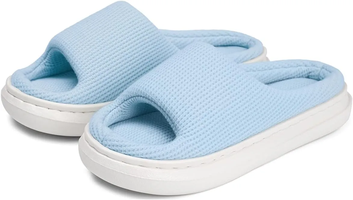 SOULROSE Summer House Memory Foam Slippers Comfy Spa Bedroom Slides Women Cloud Lightweight Waffle Cozy Open Toe Indoor Outdoor Platform Shoes