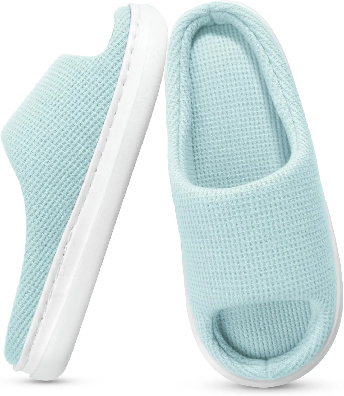 SOULROSE Summer House Memory Foam Slippers Comfy Spa Bedroom Slides Women Cloud Lightweight Waffle Cozy Open Toe Indoor Outdoor Platform Shoes