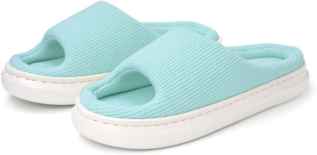 SOULROSE Summer House Memory Foam Slippers Comfy Spa Bedroom Slides Women Cloud Lightweight Waffle Cozy Open Toe Indoor Outdoor Platform Shoes