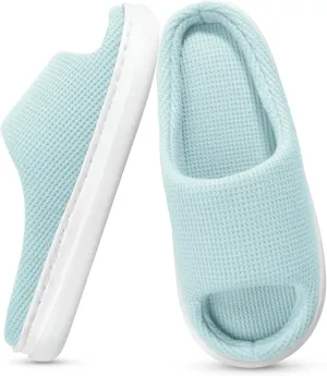 SOULROSE Summer House Memory Foam Slippers Comfy Spa Bedroom Slides Women Cloud Lightweight Waffle Cozy Open Toe Indoor Outdoor Platform Shoes