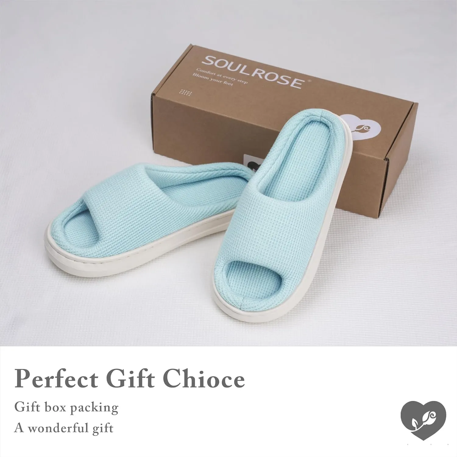 SOULROSE Summer House Memory Foam Slippers Comfy Spa Bedroom Slides Women Cloud Lightweight Waffle Cozy Open Toe Indoor Outdoor Platform Shoes