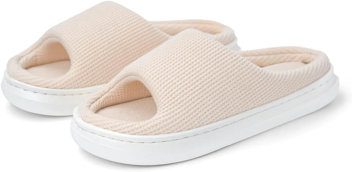 SOULROSE Summer House Memory Foam Slippers Comfy Spa Bedroom Slides Women Cloud Lightweight Waffle Cozy Open Toe Indoor Outdoor Platform Shoes
