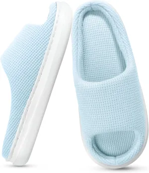 SOULROSE Summer House Memory Foam Slippers Comfy Spa Bedroom Slides Women Cloud Lightweight Waffle Cozy Open Toe Indoor Outdoor Platform Shoes