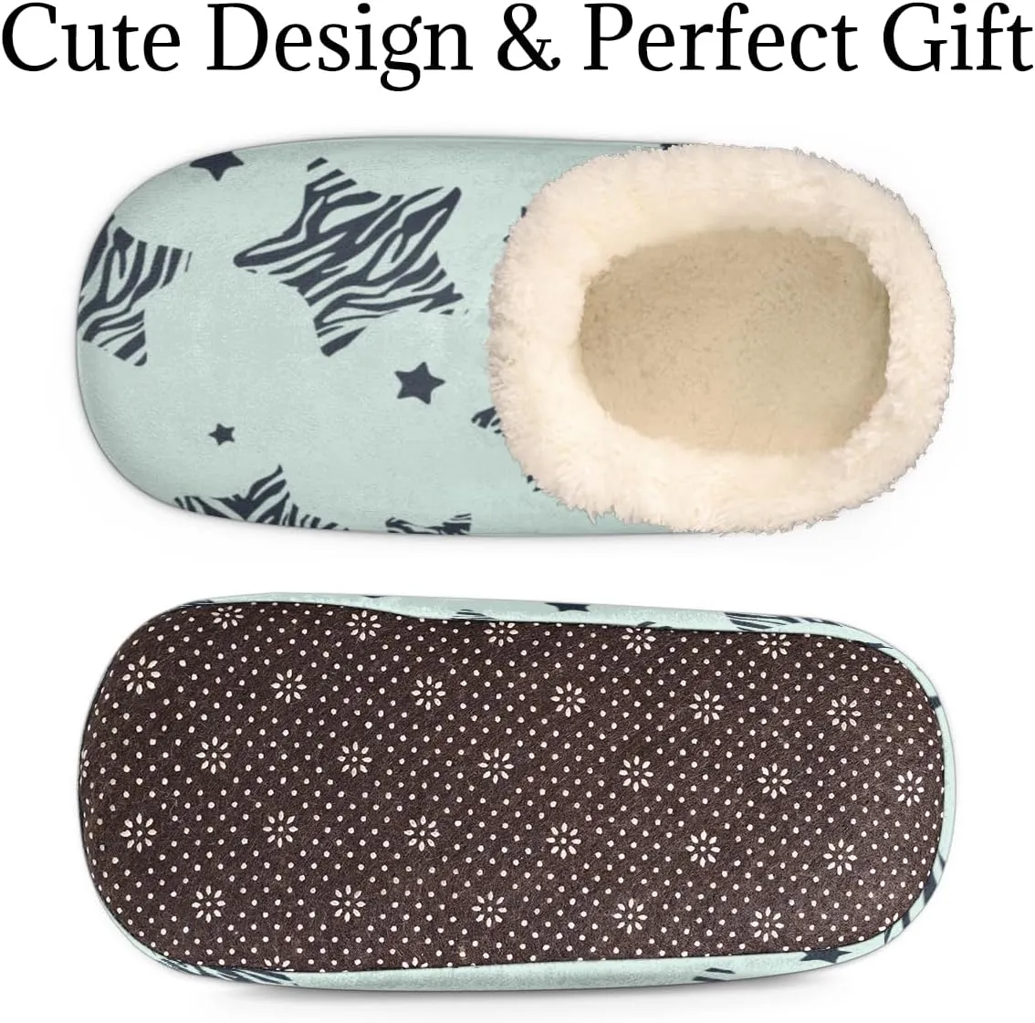 Star Zebra Stripe Women's Slippers, Five-Pointed Star Non-Slip House Slipper Socks, Plush Lined Slippers Shoes for Girls Boys Teens Indoor Bedroom